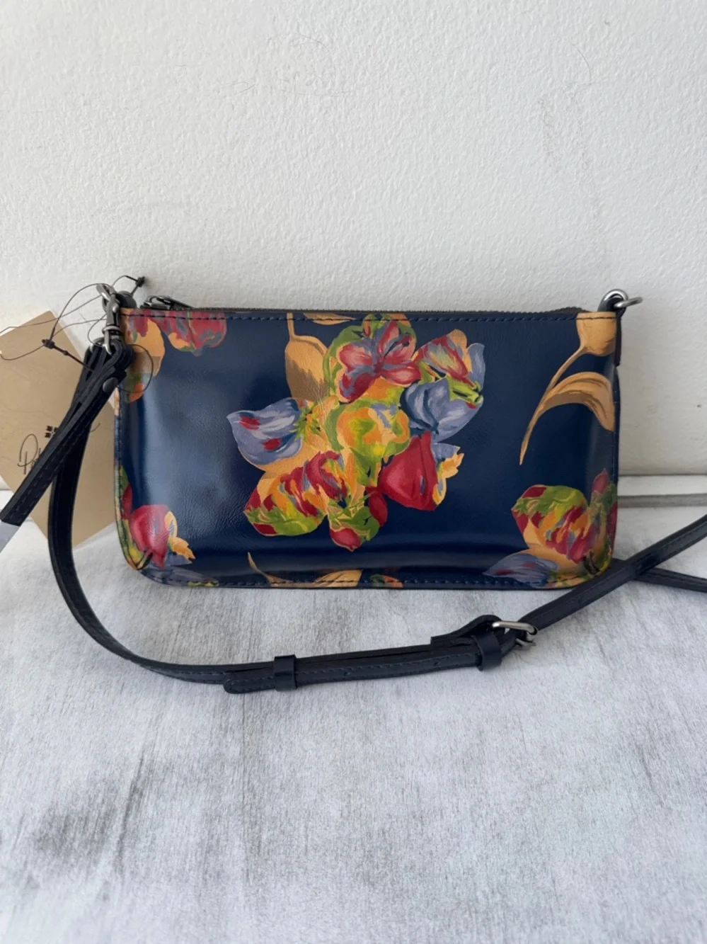 Patricia Nash Laurina Leather Floral Le Fleur Blue Wristlet Crossbody Clutch Bag